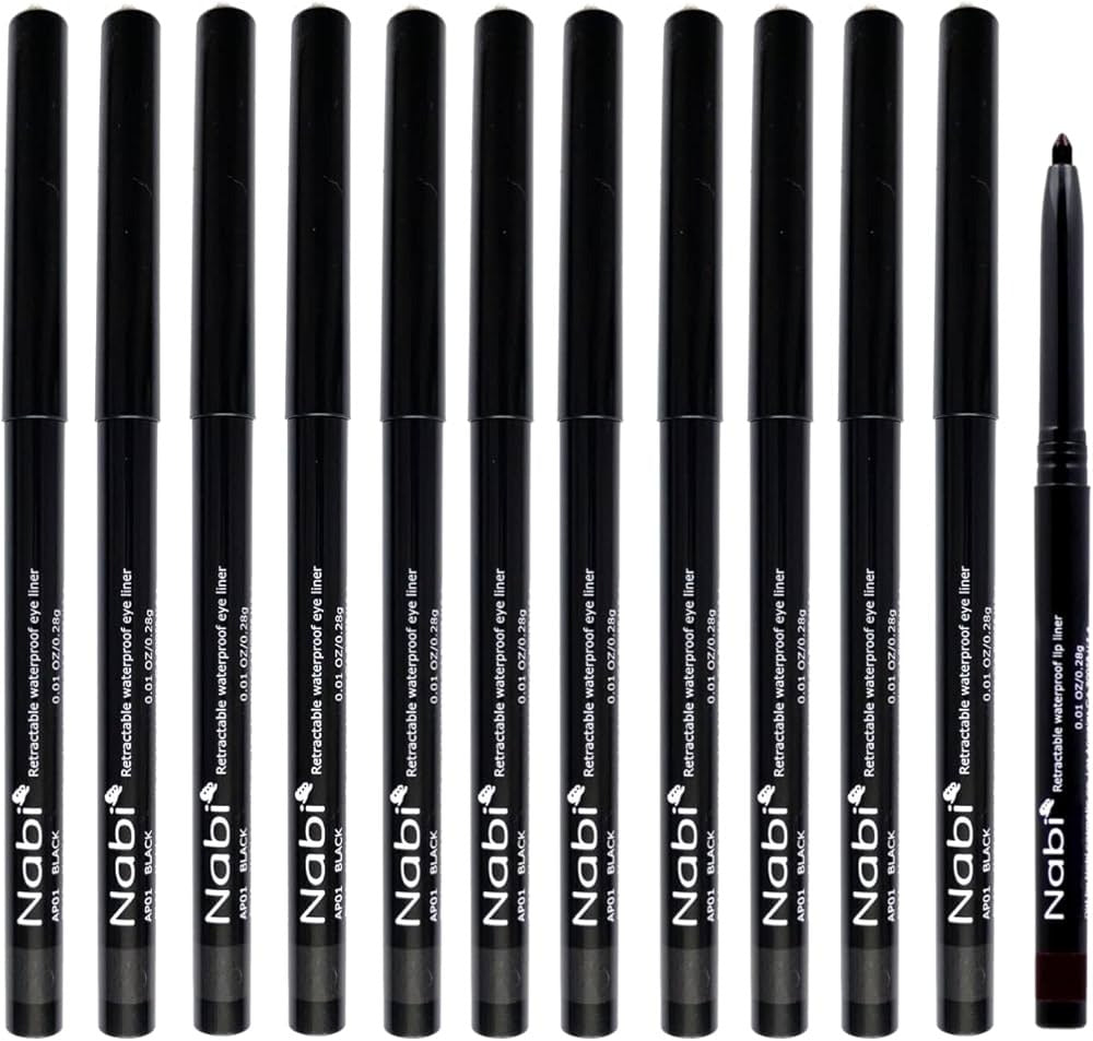 12pcs Nabi Retractable Waterproof Black Eyeliner Pencil