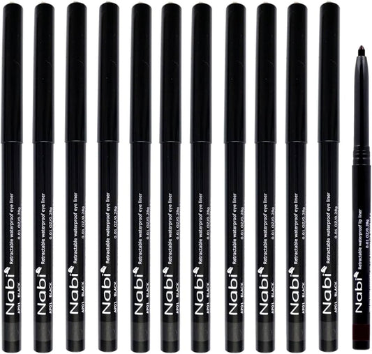 12pcs Nabi Retractable Waterproof Black Eyeliner Pencil